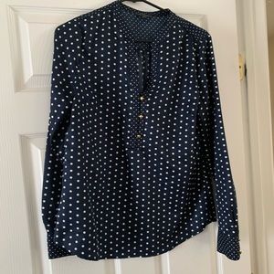 Navy blue long sleeve polka dot blouse